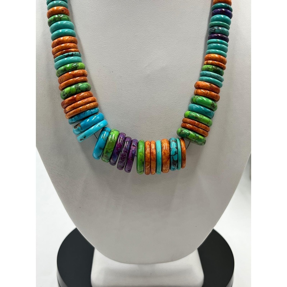 JAY KING DTR Vintage Sterling Silver Colorful Royston Turquoise Heishi Necklace - Picture 12 of 14